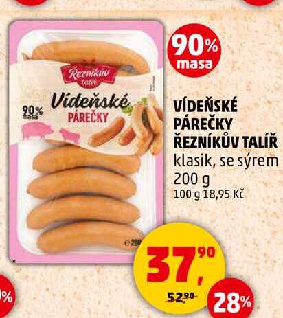 VÍDEŇSKÉ PÁREČKY ŘEZNÍKŮV TALÍŘ klasik, se sýrem, 200 g