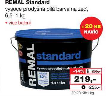 REMAL Standard vysoce prodyšná bílá barva na zeď, 6,5+1 kg 