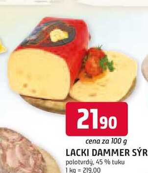 LACKI DAMMER SÝR polotvrdý, 45% tuku 100g