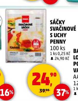 SÁČKY SVAČINOVÉ S UCHY PENNY, 100 ks 