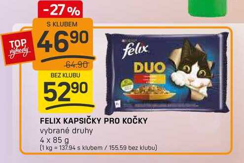 FELIX KAPSIČKY PRO KOČKY vybrané druhy 4 x 85 g