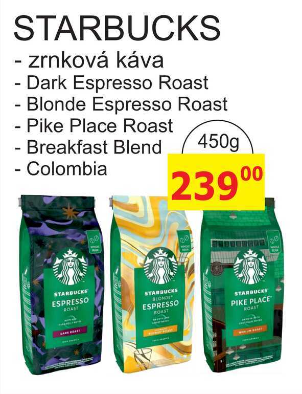 STARBUCKS - zrnková káva 450g  v akci