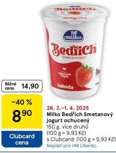 Milko Bedřich Smetanový jogurt ochucený, 150 g, více druhů