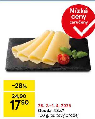 Gouda 48%, 100 g. pultový prodej 