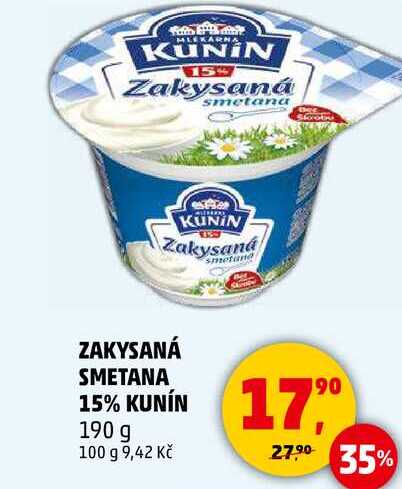 MLEKARNA KUNIN ZAKYSANÁ SMETANA 15%, 190 g 