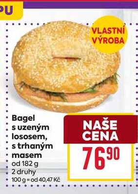 Bagel s uzeným lososem, s trhaným masem od 182 g