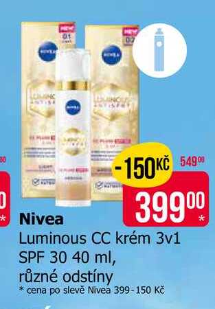 Nivea Luminous CC krém 3v1 SPF 30 40 ml, různé odstíny 