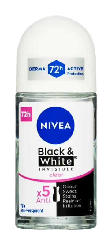 NIVEA Kuličkový antiperspirant Black & White Invisible Clear, 50 ml