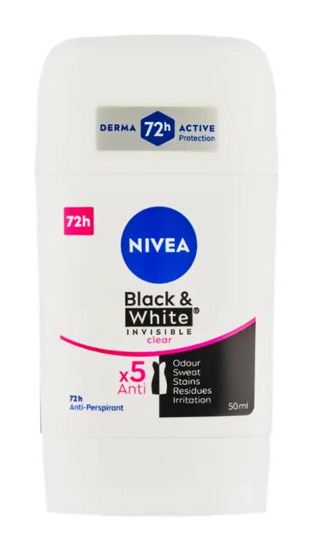 NIVEA Antiperspirant tuhý pro ženy Black&White Invisible Clear, 50 ml