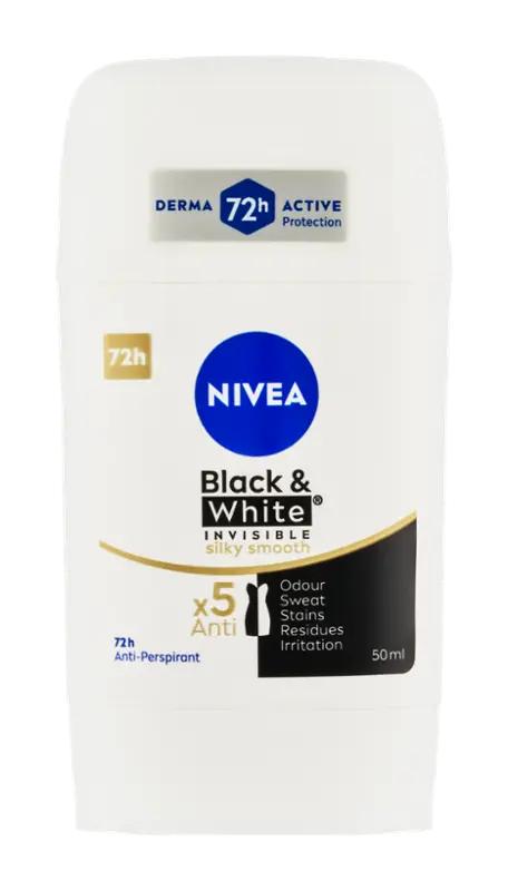 NIVEA Antiperspirant tuhý pro ženy Black & White Silky Smooth, 50 ml