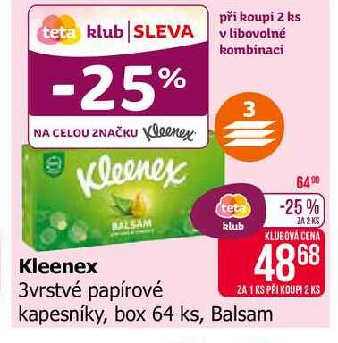 Kleenex 3vrstvé papírové kapesníky, box 64 ks