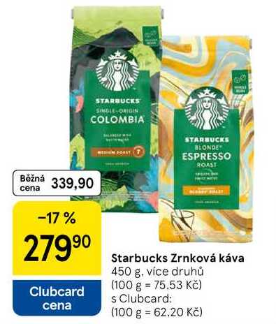 Starbucks Zrnková káva, 450 g v akci