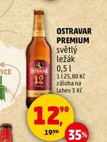 OSTRAVAR PREMIUM světlý ležák, 0,5 l  v akci