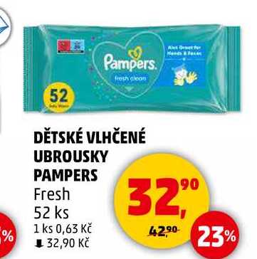 DĚTSKÉ VLHČENÉ UBROUSKY PAMPERS Fresh, 52 ks