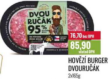 HOVĚZÍ BURGER DVOURUČÁK 2x165g