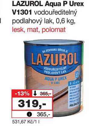 LAZUROL Aqua P Urex V1301 vodouředitelný podlahový lak, 0,6kg
