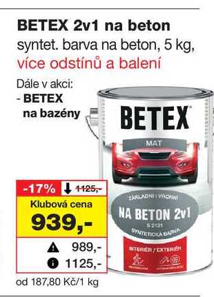 BETEX 2v1 na beton syntet. barva na beton, 5 kg