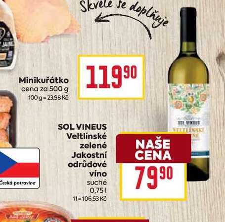 SOL VINEUS Veltlínské zelené Jakostní odrůdové víno suché 0,75l