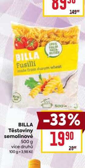 BILLA Těstoviny semolinové 500 g 