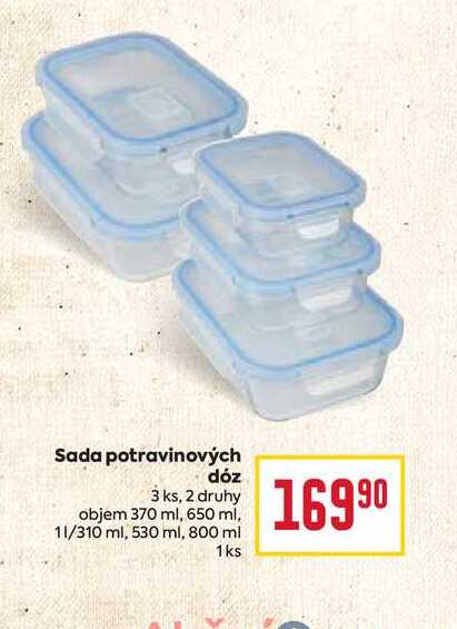 Sada potravinových dóz 3 ks, 2 druhy objem 370 ml, 650 ml, 11/310 ml, 530 ml, 800 ml 1ks