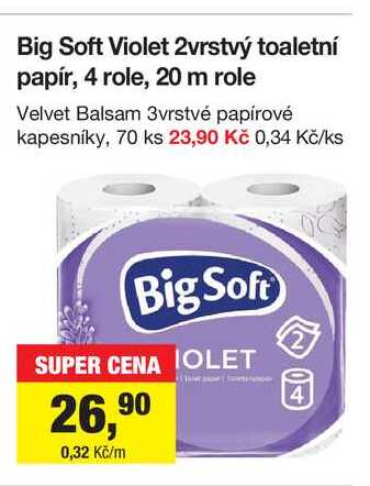Big Soft Violet 2vrstvý toaletní papír, 4 role, 20 m role 