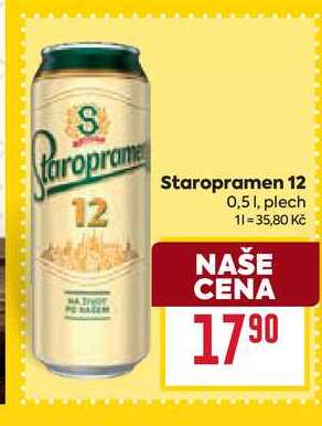 Staropramen 12 0,51, plech  v akci