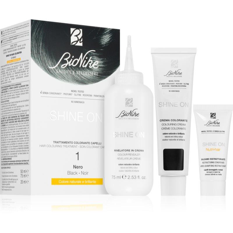 BioNike SHINE ON permanentní barva na vlasy odstín 1 Black 1 ks