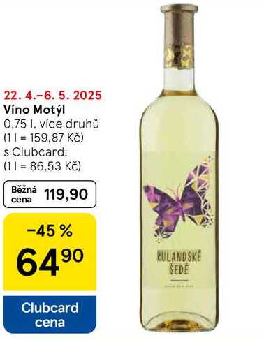 Víno Motýl, 0,75 l, více druhů 