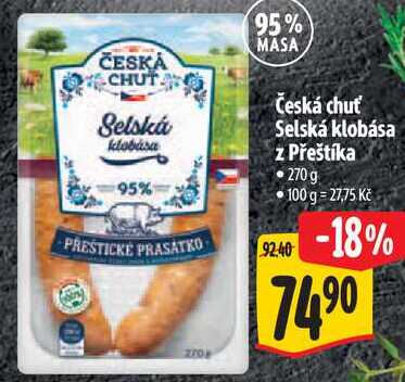 Česká chuť Selská klobása z Přeštíka, 270 g
