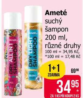 Ameté suchý šampon 200 ml, různé druhy 