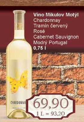 Vino Mikulov Motýl Chardonnay Tramin červený Rosé Cabernet Sauvignon Modrý Portugal 0,75l