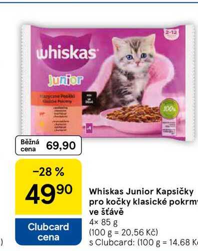 Whiskas Junior Kapsičky pro kočky klasické pokrm ve šťávě, 4× 85 g 