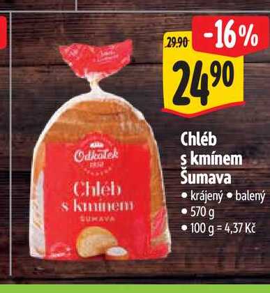  Chléb s kmínem Šumava krájený  570 g