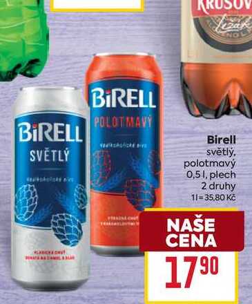 Birell světlý, polotmavý 0,5l, plech