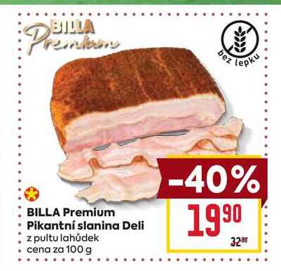 BILLA Premium Pikantní slanina Deli z pultu lahůdek cena za 100 g 