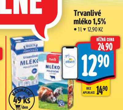   Trvanlivé mléko 1,5% 1 l