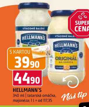 Hellmann's tatarská omáčka, majonéza 340ml, vybrané druhy