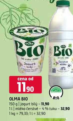 Olma bio 150 g jogurt bílý mléko čerstvé 4 % tuku 1l