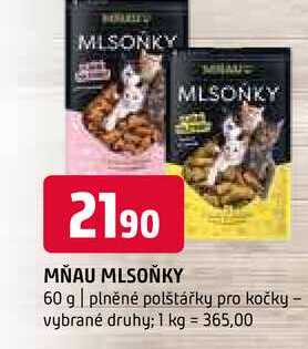 Mňau mlsoňky 60 g plněné polštářky pro kočky vybrané druhy