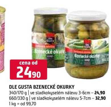 Dle gusta bzenecké okurky 340/170 g ve sladkokyselém nálevu 3-6cm 660/330 g ve sladkokyselém nálevu 5-7cm