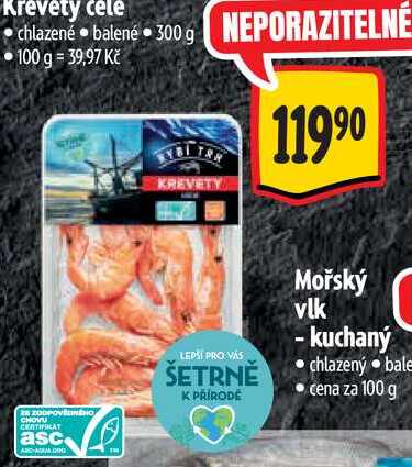 Mořský vlk - kuchaný, cena za 100 g 