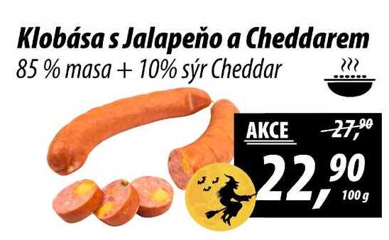 Klobása s Jalapeño a Cheddarem 85% masa +10% sýr Cheddar, 100g 