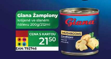 Giana žampiony krájené ve slaném nálevu 200g/212ml 