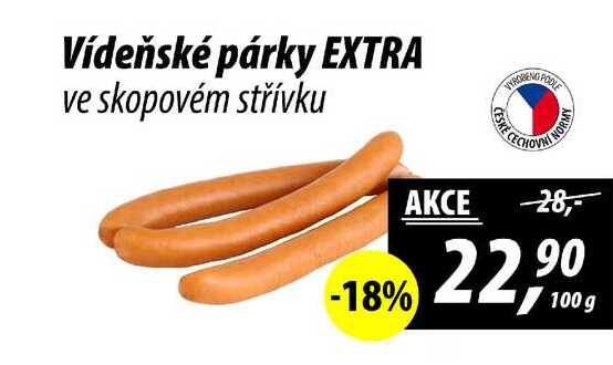 Vídeňské párky EXTRA ve skopovém střívku, 100 g 