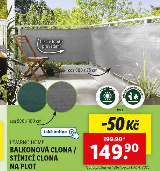 BALKONOVÁ CLONA/STÍNICÍ CLONA NA PLOT 