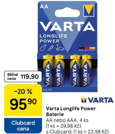 Varta Longlife Power Baterie AA nebo AAA, 4 ks 