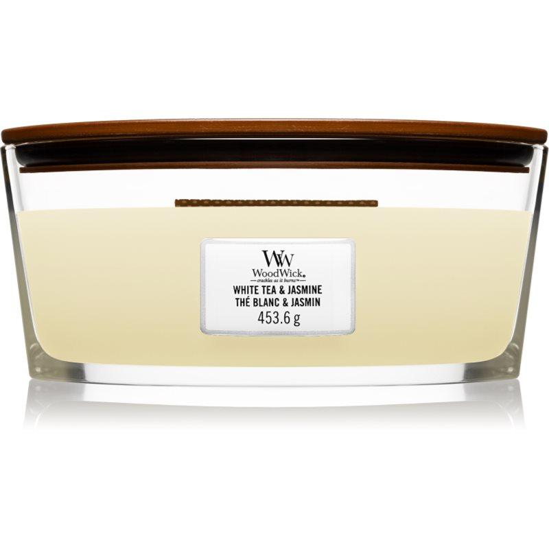 Woodwick White Tea & Jasmine vonná svíčka s dřevěným knotem (hearthwick) 453.6 g