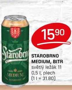 STAROBRNO MEDIUM, BITR světlý ležák 11 MEDIUM 0,5 1, plech