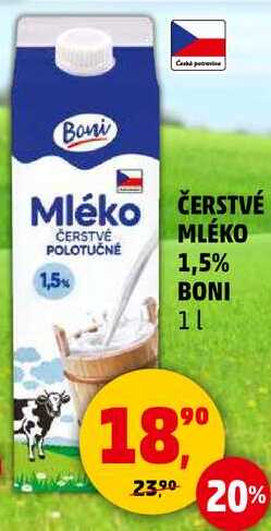 ČERSTVÉ MLÉKO POLOTUČNÉ 1,5% BONI, 1 l