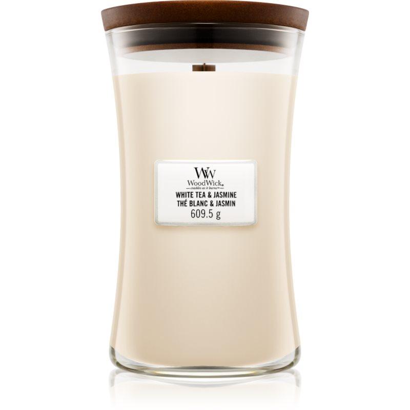 Woodwick White Tea & Jasmine vonná svíčka s dřevěným knotem 609.5 g
